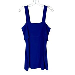 Aqua Brand Minimalist Tank Mini Dress in Solid Dark Blue Flounce Shift XS